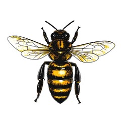 Detailed sketch of a honeybee, viewed from above, showing its wings and body segments