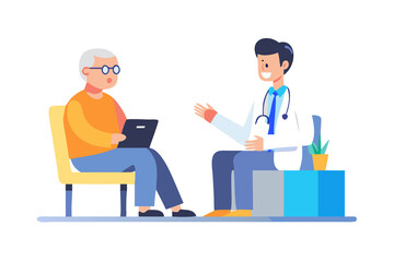 Obraz premium Experienced doctor provides health consultation to an elderly male patient in a modern clinic setting