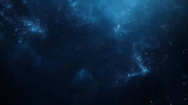 A dark blue background with particles or elements randomly drifting in space. 