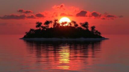 Island Sunset Over Calm Water, Beach, Horizon