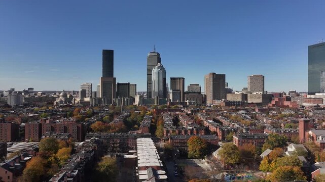 Boston, Massachusetts city skyline aerial drone shot