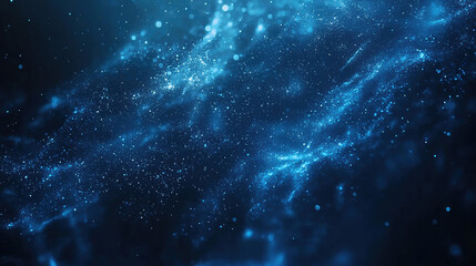 A dark blue background with particles or elements randomly drifting in space. 