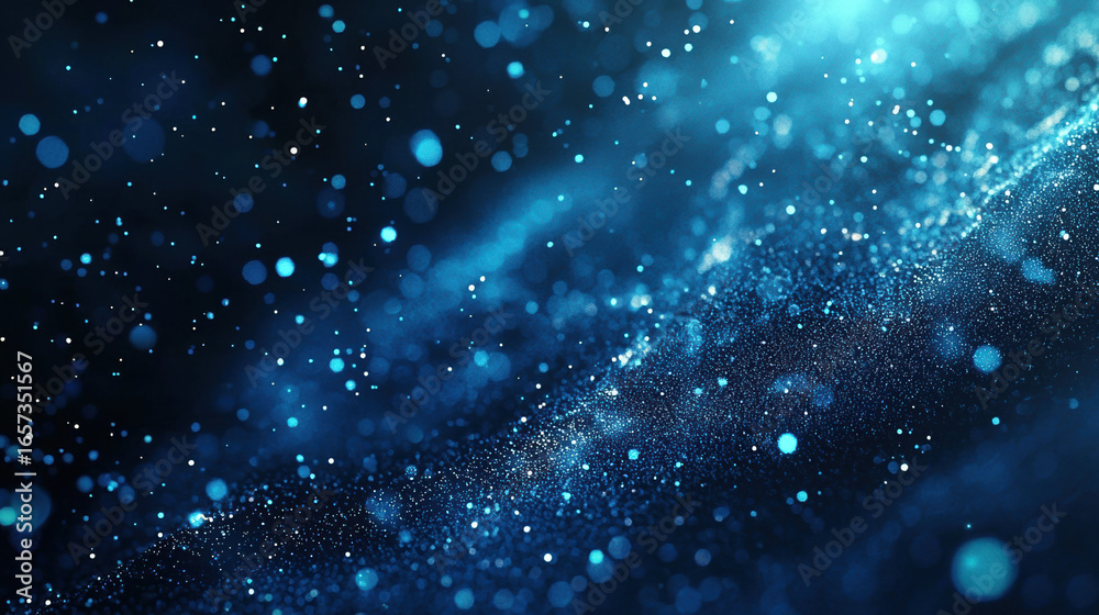 Wall mural a dark blue background with particles or elements randomly drifting in space.