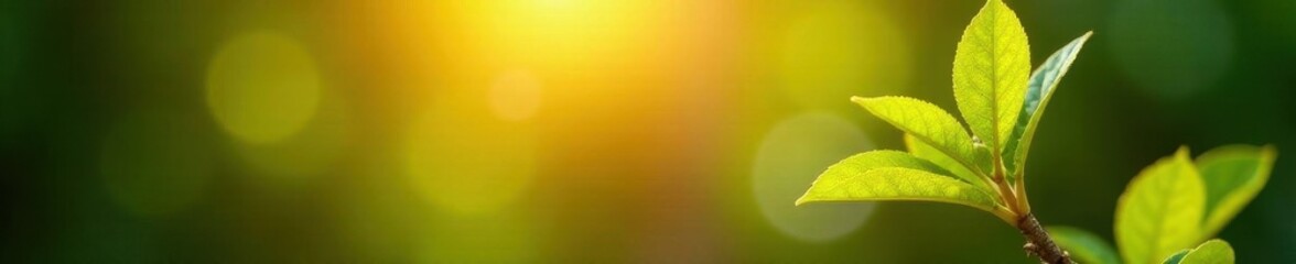 Sunrise illuminates a young tree's leaves, showing vibrant new growth , sunrise, golden hour, forest