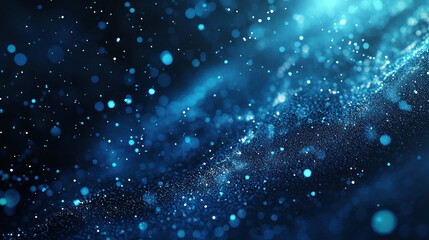 A dark blue background with particles or elements randomly drifting in space. 