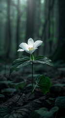 Single White Forest Flower in Moody Green Light