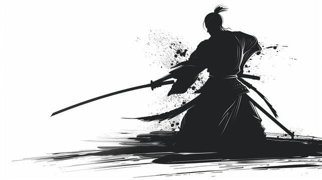 Black samurai warrior with katana silhouette