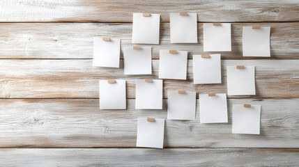 Naklejka premium Blank sticky notes arranged on wooden surface create clean and organized workspace