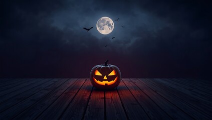 Halloween , halloween background glowing jack o lantern under the moonlight with bats flying halloween , halloween background 