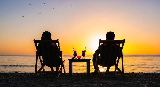 happy couple enjoy luxury sunset on the beach during summer vacations