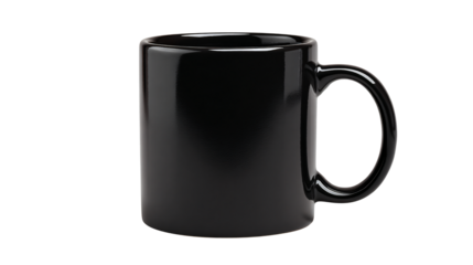 Sleek black ceramic mug, perfect for coffee or tea customization