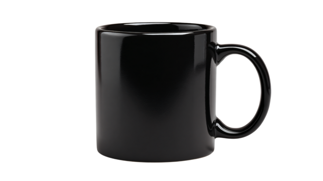 Sleek black ceramic mug, perfect for coffee or tea customization