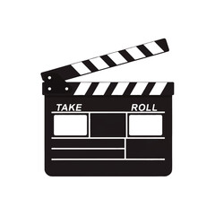 Classic Black Movie Clapperboard with White Stripes and Text