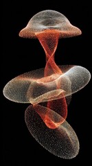 Abstract swirling forms, translucent, organic shapes,  with reddish tones