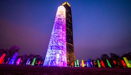 Illuminated obelisk at night