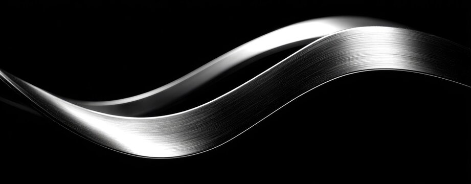 Silver ribbons curve on black backdrop