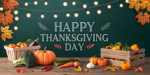 A Warm Thanksgiving Feast Awaiting Celebration Holiday Abundance With Fresh Harvested Vegetables and Leaf Decor