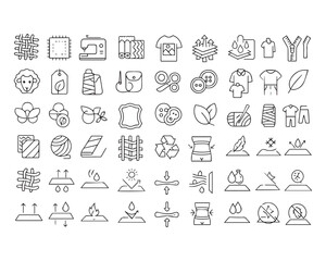 Set of line icons related to textile industry, fabric feather