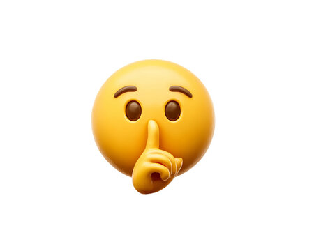3D Yellow Emoji Face With Finger On Lips For Silence On Transparent Background, PNG
