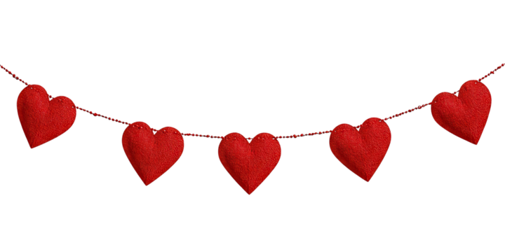 Red heart garland on transparent background