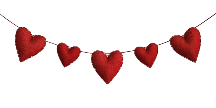 Red heart garland on transparent background