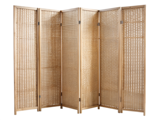 Folding bamboo woven room divider screen, isolated on transparent background, providing privacy and adding an oriental touch to your interior design