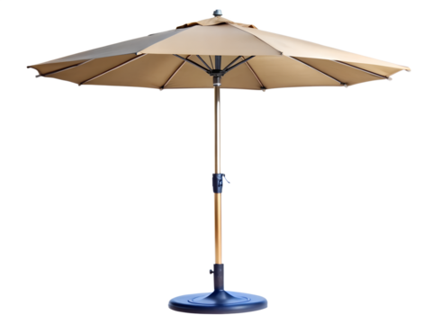 Beige patio umbrella isolated on transparent background providing shade and protection from the sun for outdoor relaxation and leisure activities