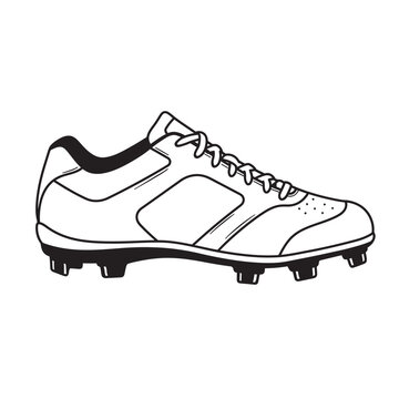 black and white silhouette of baseball cleats on a white background