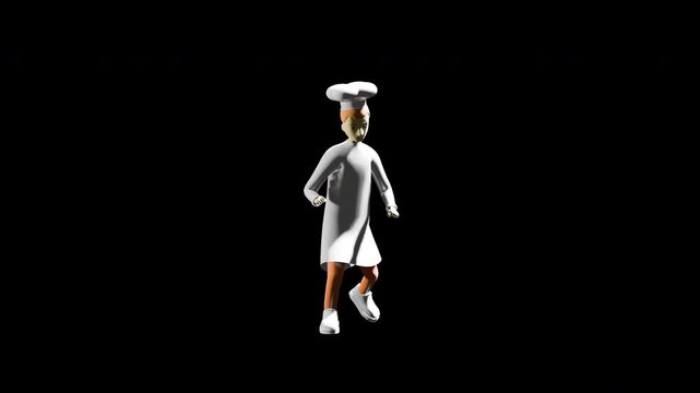 3d render chef dancing house. shuffling. prores 4444