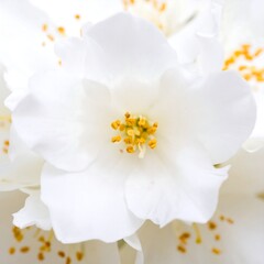 Obraz premium Close-up of a pristine white flower with a cluster of golden stamens
