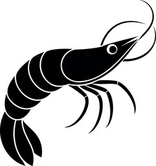 Stylized black and white illustration of a shrimp with a graceful silhouette