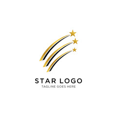 Golden shooting stars logo design with text space PNG file isolated on white transparent background hd file download.