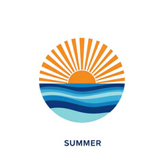 Abstract sun and ocean waves in a circle logo water PNG file isolated on white transparent background hd file download.