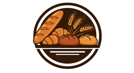 A delightful vector illustration featuring a selection of freshly baked bread and wheat stalks, perfect for bakery logos, menus, or food branding.