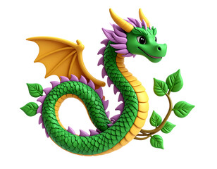 Cute Green Dragon 3D Illustration