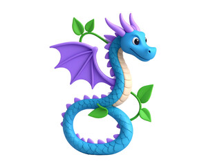 Obraz premium Cute Blue Dragon 3D Render