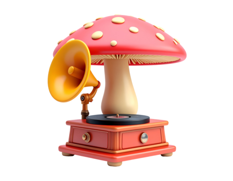3D Render Mushroom Gramophone Illustration - Powered by Adobe
