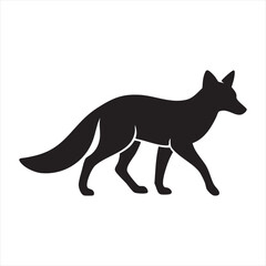 This is a simple, clean black silhouette of a fox in profile, captured in a walking pose. The silhouette style is a key feature