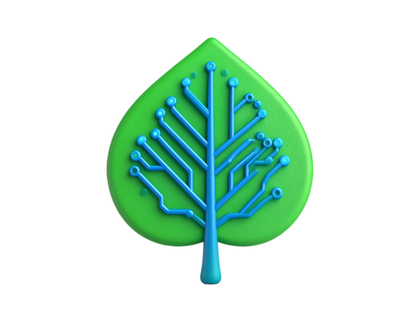 3D Green Leaf Circuitry Illustration