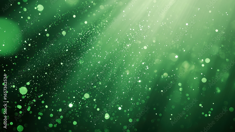Sticker a green background with particles or elements randomly drifting in space.