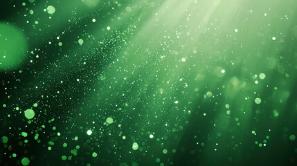 A green background with particles or elements randomly drifting in space. 