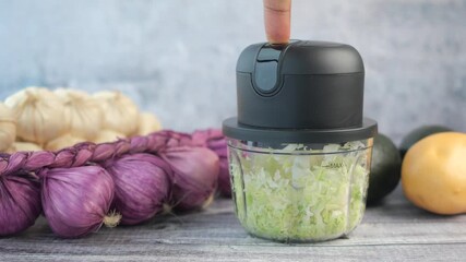 Chopping vegetables with a handheld food processor