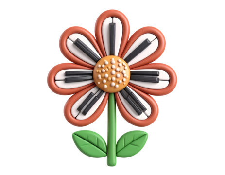3D Floral Piano Keys Illustration