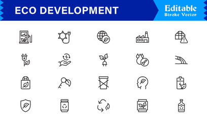 Eco Development Renewable Energy Icons: Sleek Linear Design for Solar, Wind, and Hydropower – Perfect for Eco Campaigns