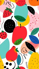 Colorful abstract fruit pattern, simple shapes and lines