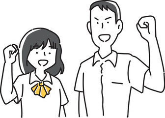 ガッツポーズをとる学生の男女