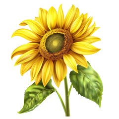 Naklejka premium and keyword list based on the image.. Sunny Sunflower Blossom with Green Leaves in the Field