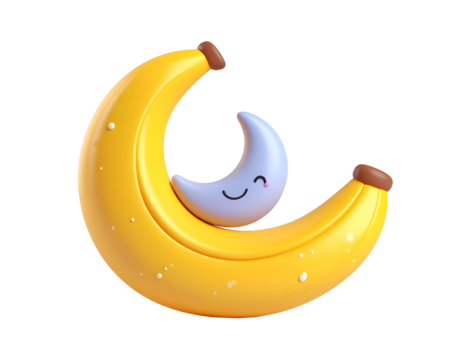 Cute 3D Banana Moon Illustration