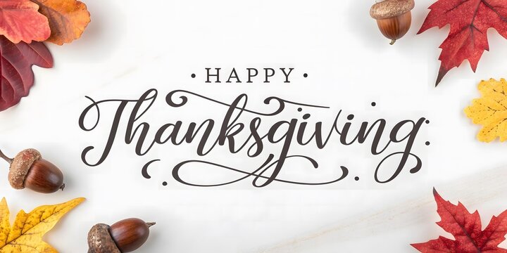 Elegant Thanksgiving Greeting with Autumn Leaves and Acorns A Festive and Warm Invitation to Celebrate Gratitude
