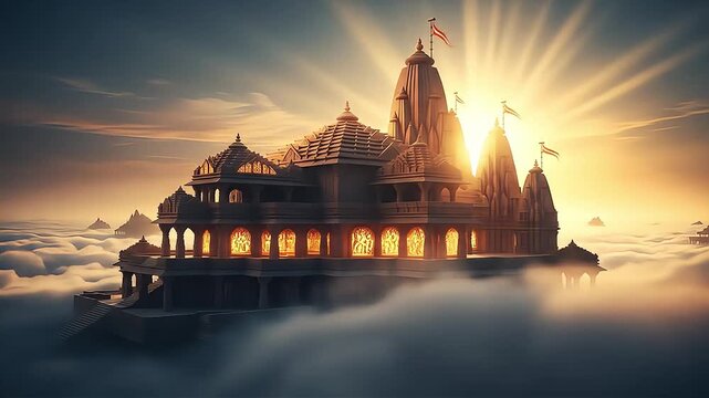 Ethereal dwarka city temple majestic architecture and spiritual sanctuary bathed in golden sunlight a symbol of faith and cultural heritage